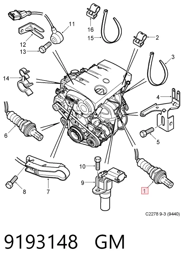 Sonda lambda, sensor de oxigênio até o catalisador 9193148 General Motors