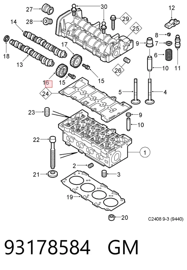 Engrenagem de cadeia de roda dentada da árvore distribuidora de escape de motor 93178584 General Motors