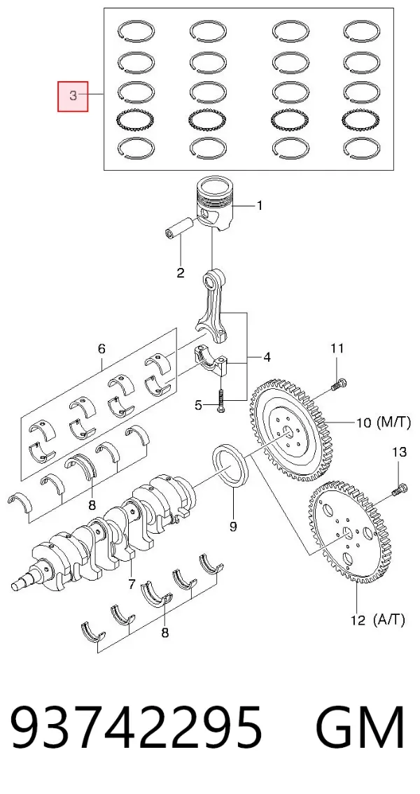 Kit de anéis de pistão de motor, 2ª reparação ( + 0,50) 93742295 General Motors