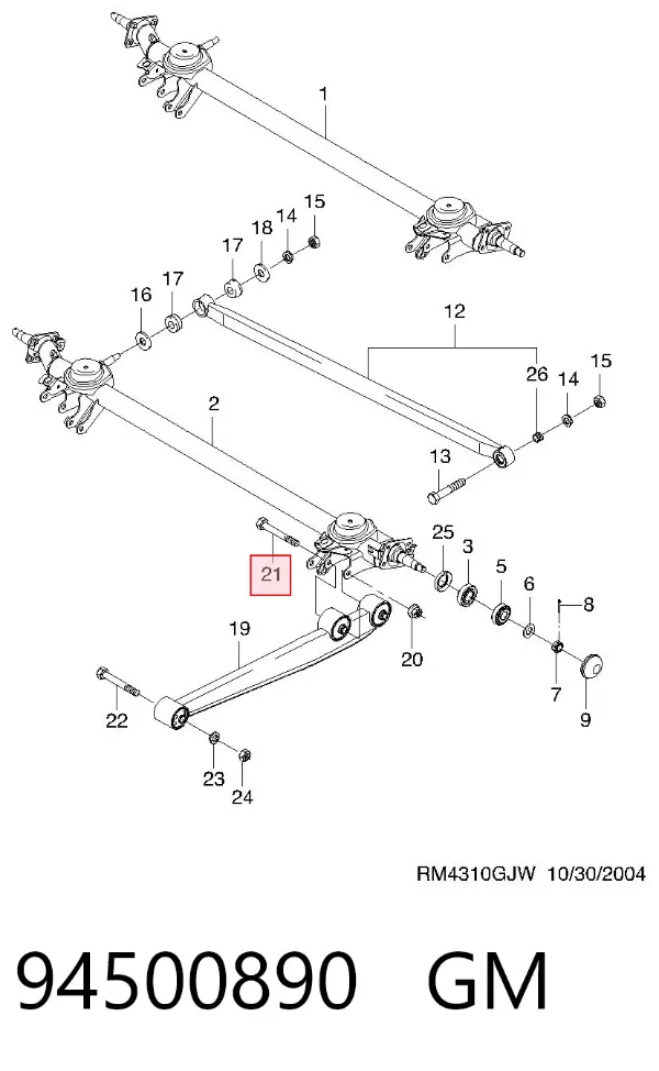 Parafuso de braço oscilante traseiro longitudinal (de inclinação) 94500890 Hyundai/Kia