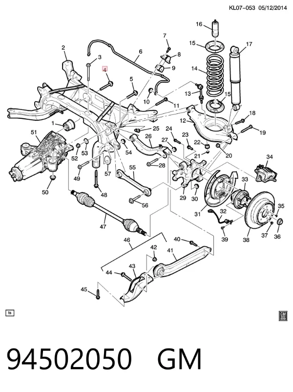Parafuso de fixação de braço oscilante de inclinação traseiro, interno 94502050 General Motors