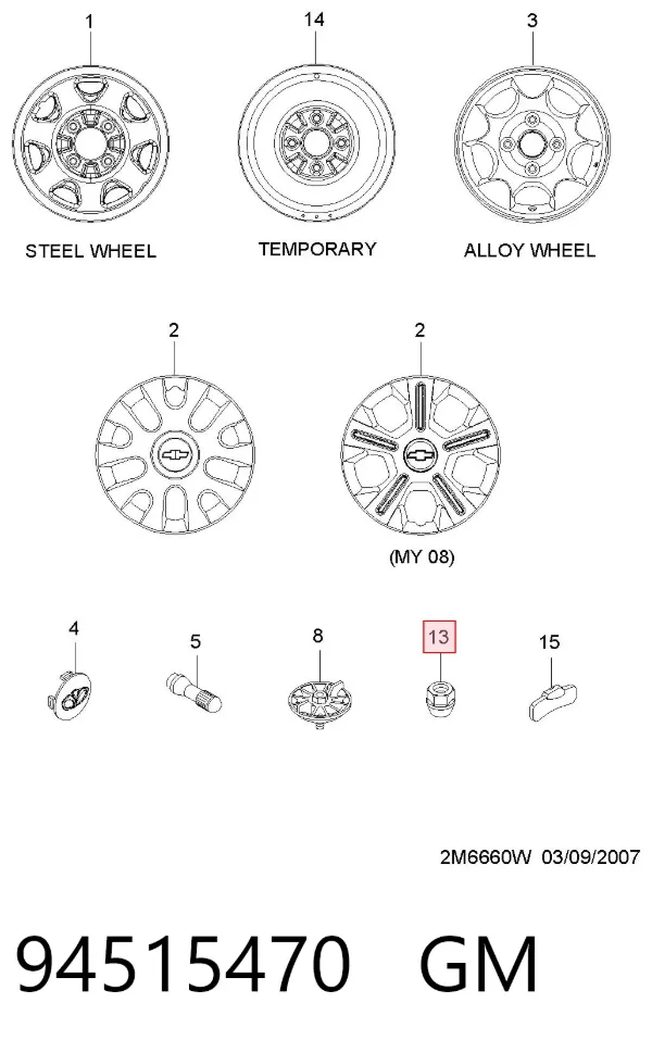 Porca de roda 94515470 General Motors