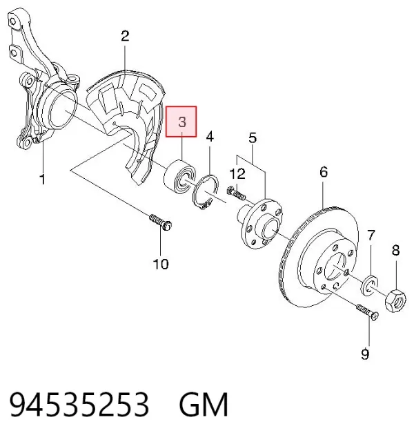 Rolamento de cubo dianteiro 94535253 General Motors