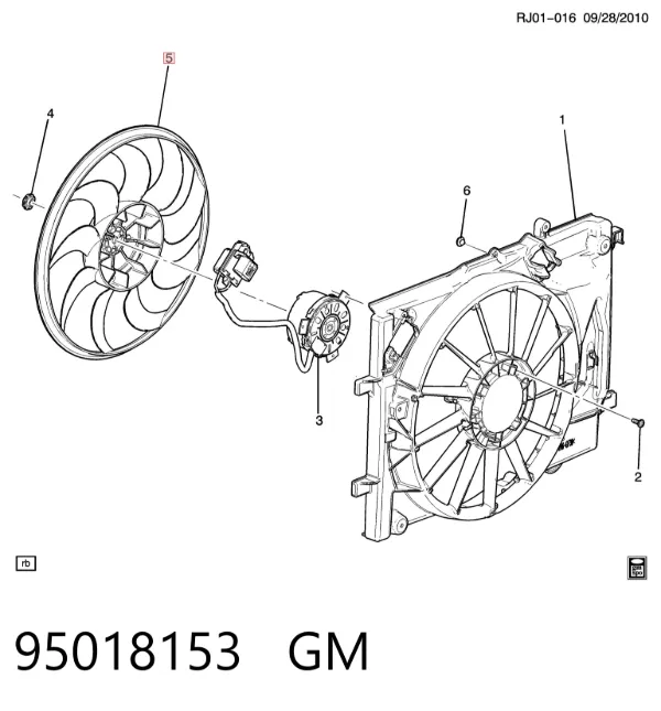 Ventilador elétrico de esfriamento montado (motor + roda de aletas) 95018153 General Motors