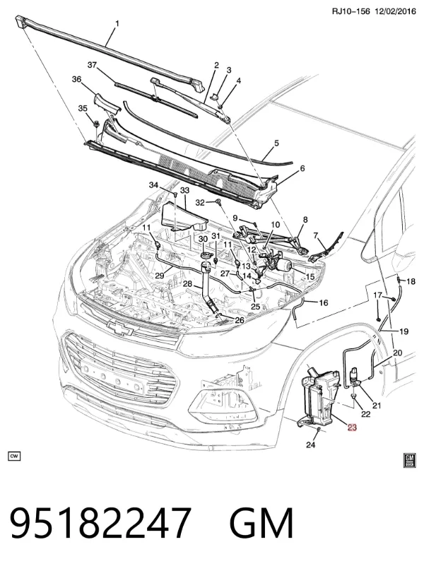 Tanque de fluido para lavador de vidro 95182247 General Motors