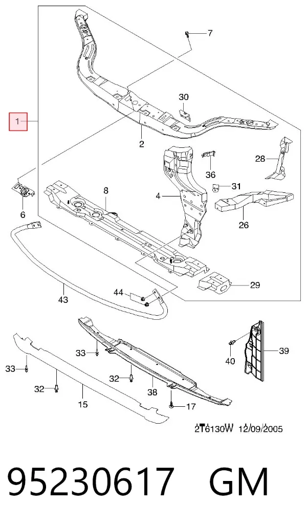 Suporte do radiador montado (painel de montagem de fixação das luzes) 95230617 General Motors