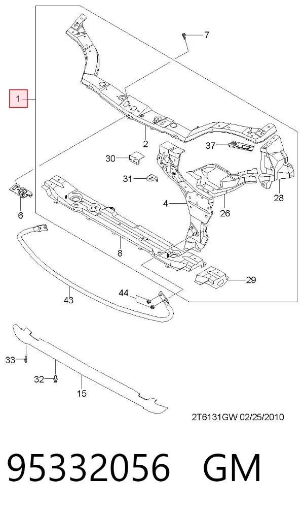 Suporte do radiador montado (painel de montagem de fixação das luzes) 95332056 General Motors