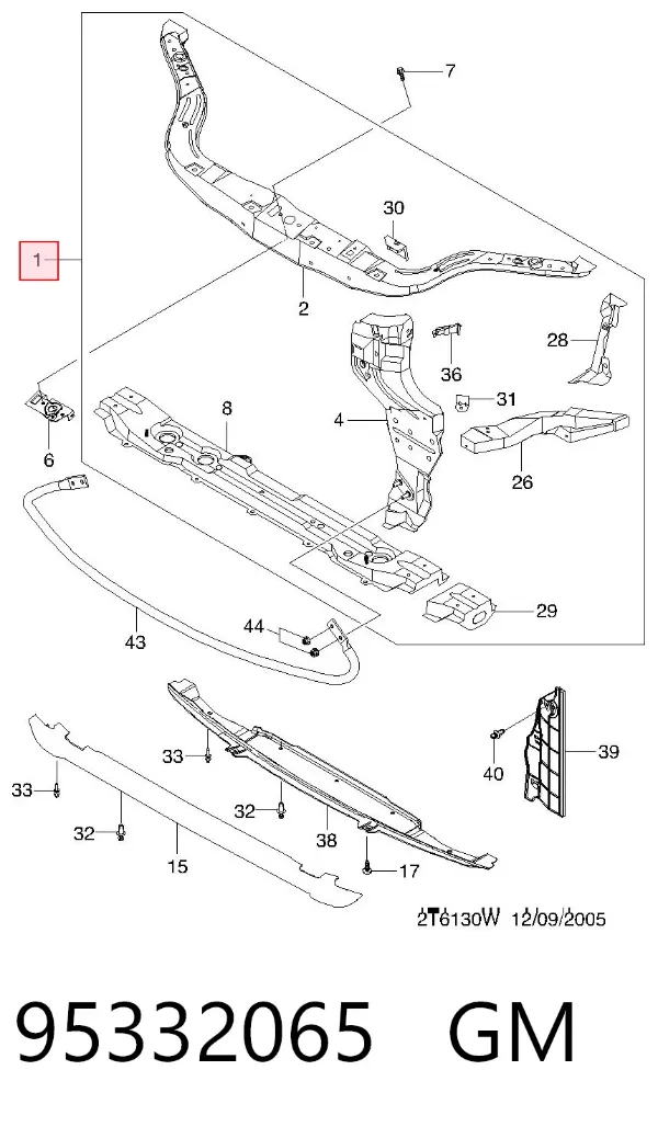 Suporte do radiador montado (painel de montagem de fixação das luzes) 95332065 General Motors