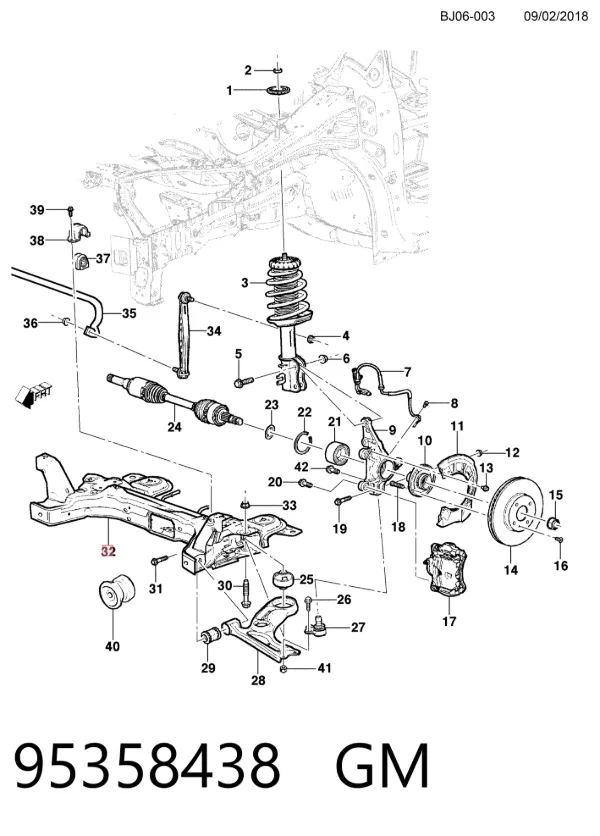 Viga de suspensão dianteira (plataforma veicular) 95358438 General Motors