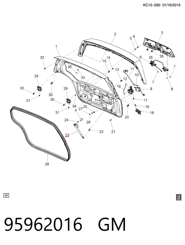 Amortecedor de tampa de porta-malas (de 3ª/5ª porta traseira) 95962016 General Motors