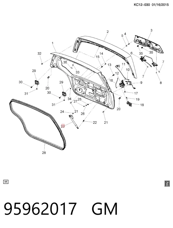 Amortecedor de tampa de porta-malas (de 3ª/5ª porta traseira) 95962017 General Motors