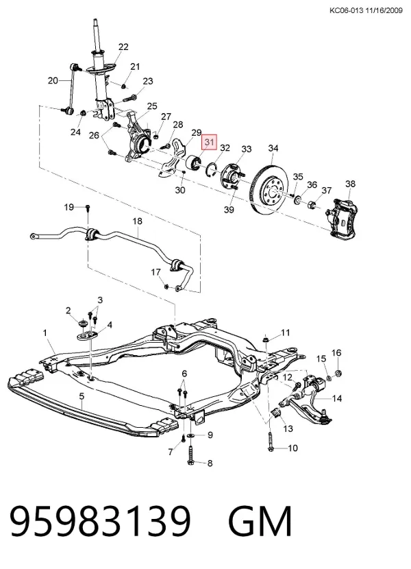Rolamento de cubo dianteiro 95983139 General Motors