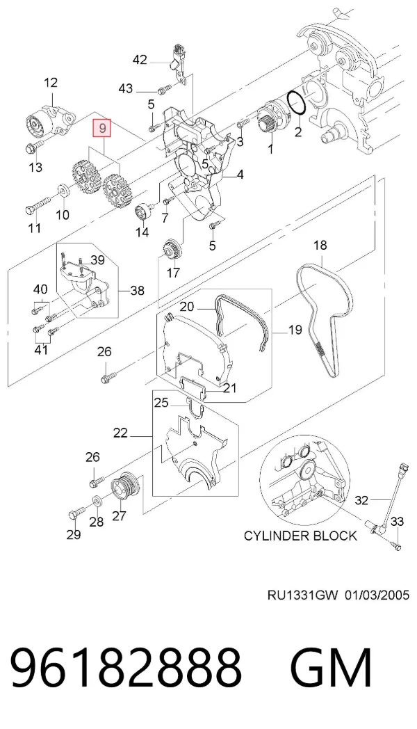 Engrenagem de cadeia de roda dentada da árvore distribuidora de admissão de motor 96182888 General Motors