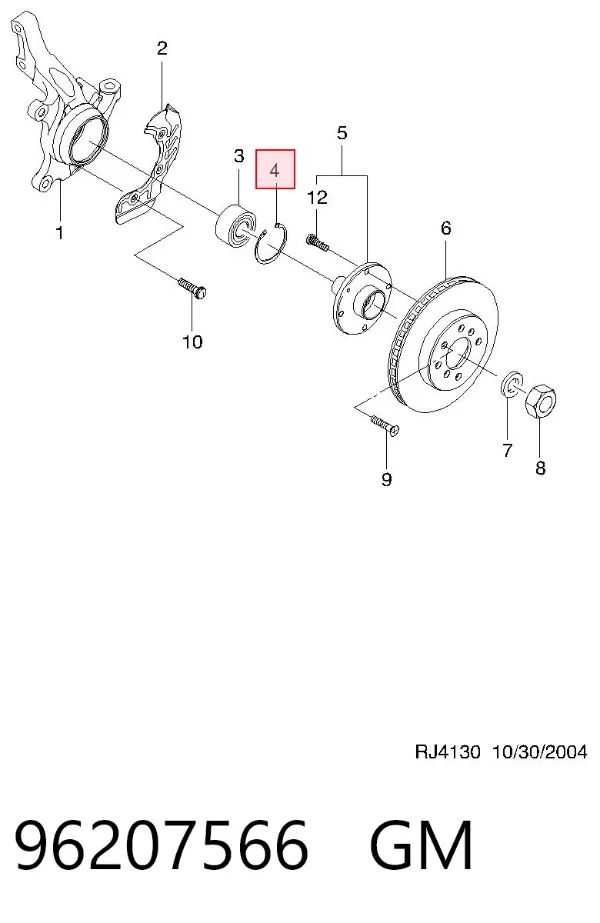 Anel de travagem de rolamento de cubo dianteiro 96207566 General Motors
