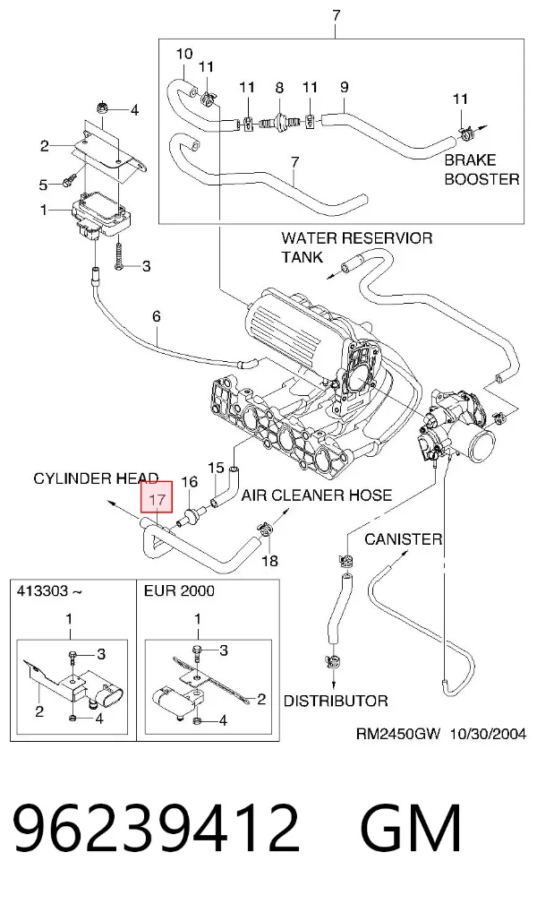 Cano derivado de ventilação de cárter (de separador de óleo) Daewoo Matiz KLYA