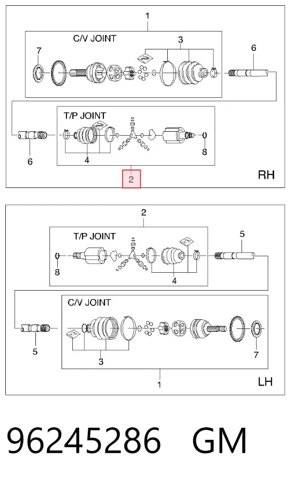 Junta homocinética interna dianteira 96245286 General Motors
