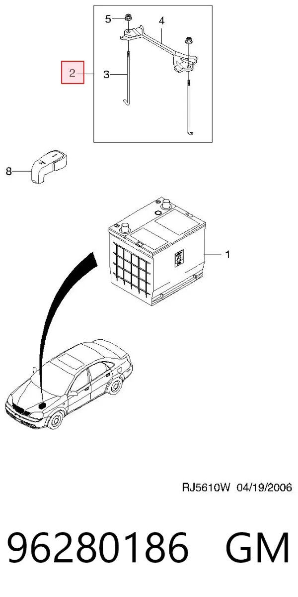 Fixação (suporte) de bateria recarregável 96280186 General Motors