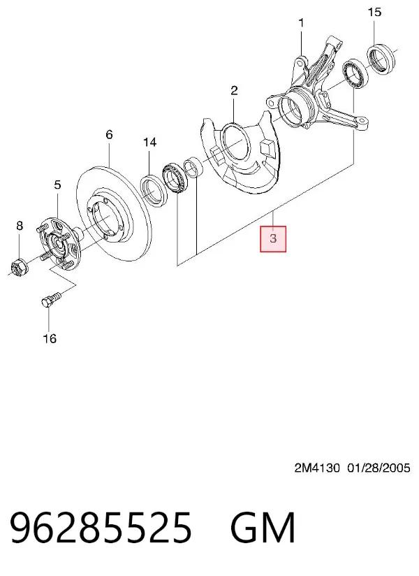 Rolamento de cubo dianteiro 96285525 General Motors