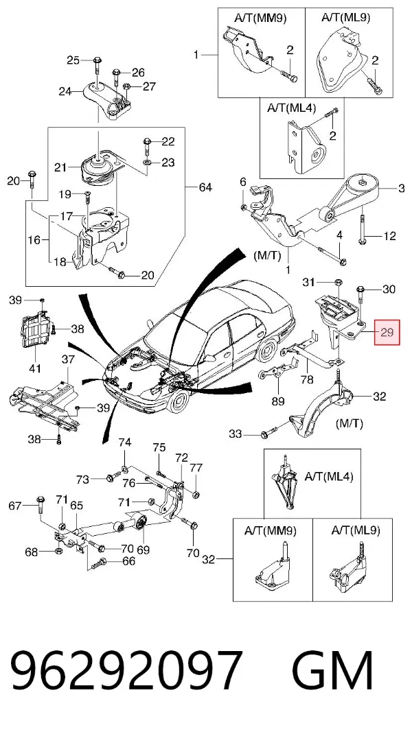 Coxim (suporte) esquerdo de motor 96292097 General Motors
