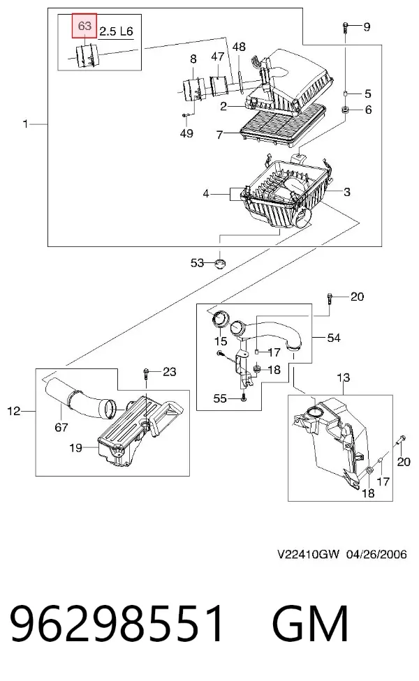 Sensor de fluxo (consumo) de ar, medidor de consumo M.A.F. - (Mass Airflow) 96298551 General Motors