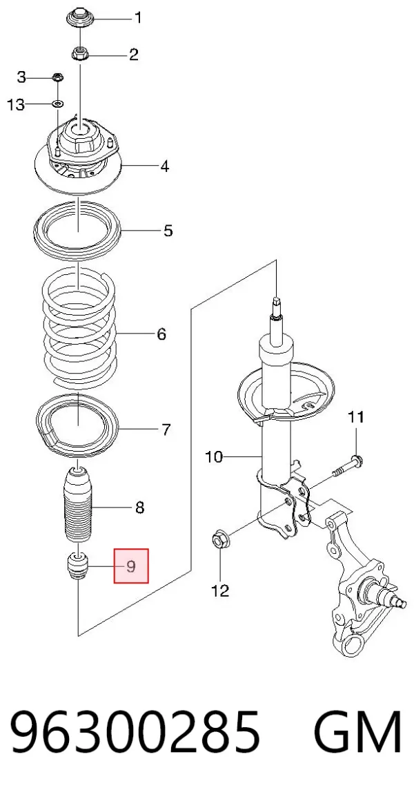 Pára-choque (grade de proteção) de amortecedor traseiro + bota de proteção 96300285 General Motors