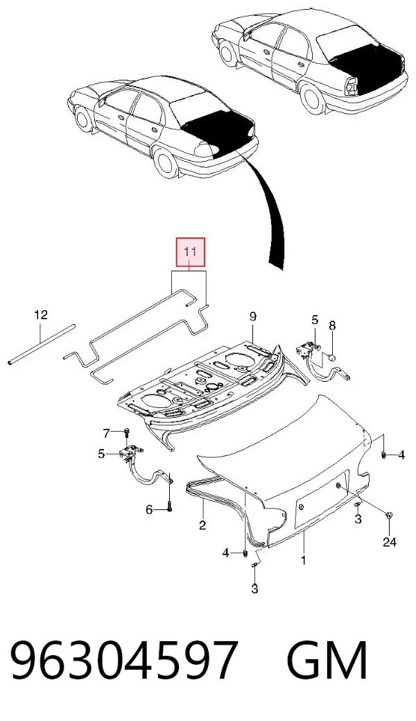 Amortecedor de tampa de porta-malas (de 3ª/5ª porta traseira) 96304597 General Motors