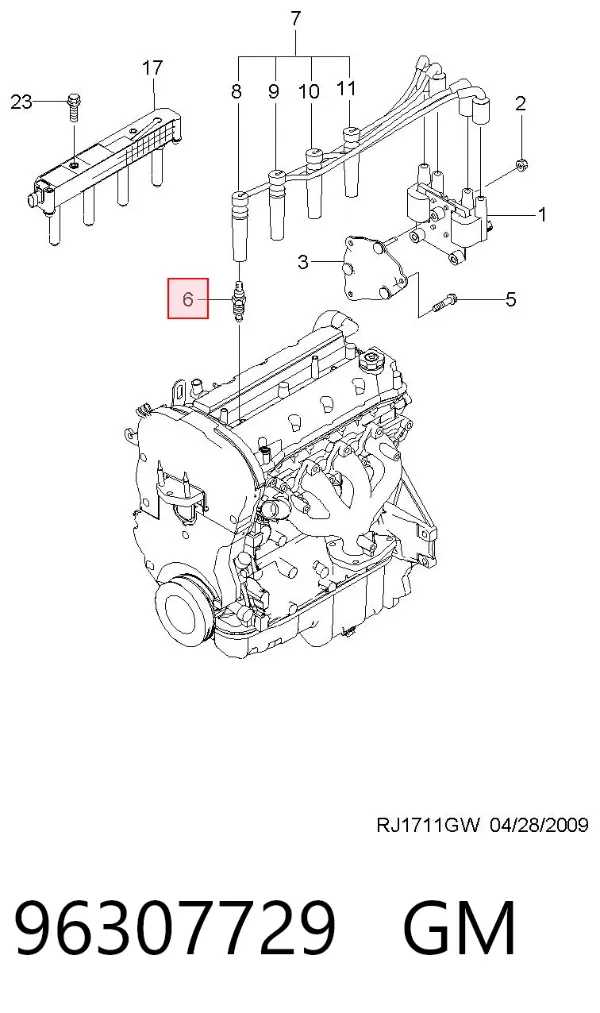 Vela de ignição 96307729 General Motors