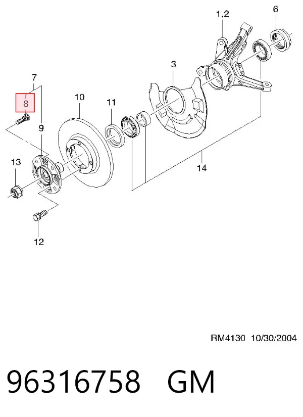 Prego de roda traseiro 96316758 General Motors