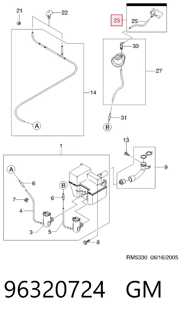 Injetor de fluido para lavador de vidro traseiro 96320724 General Motors