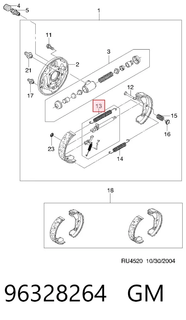 Kit de reparação dos freios traseiros 96328264 General Motors