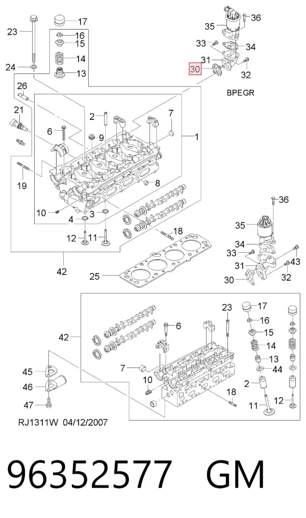 Vedante de válvula EGR de recirculação 96352577 General Motors