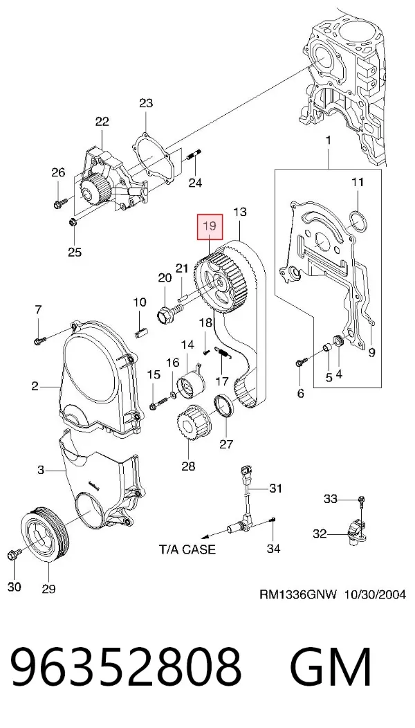 Engrenagem de cadeia da roda dentada da árvore distribuidora de motor 96352808 General Motors