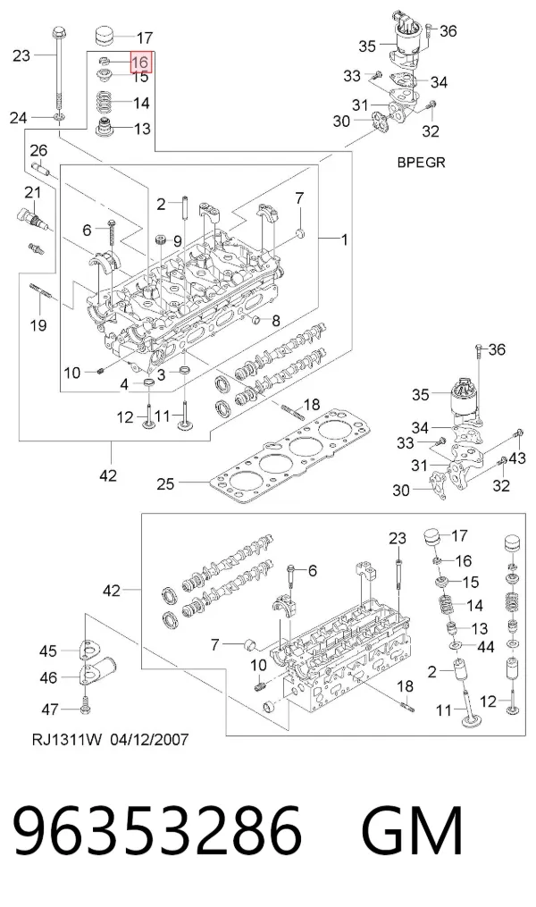 Peça inserida de válvula 96353286 General Motors