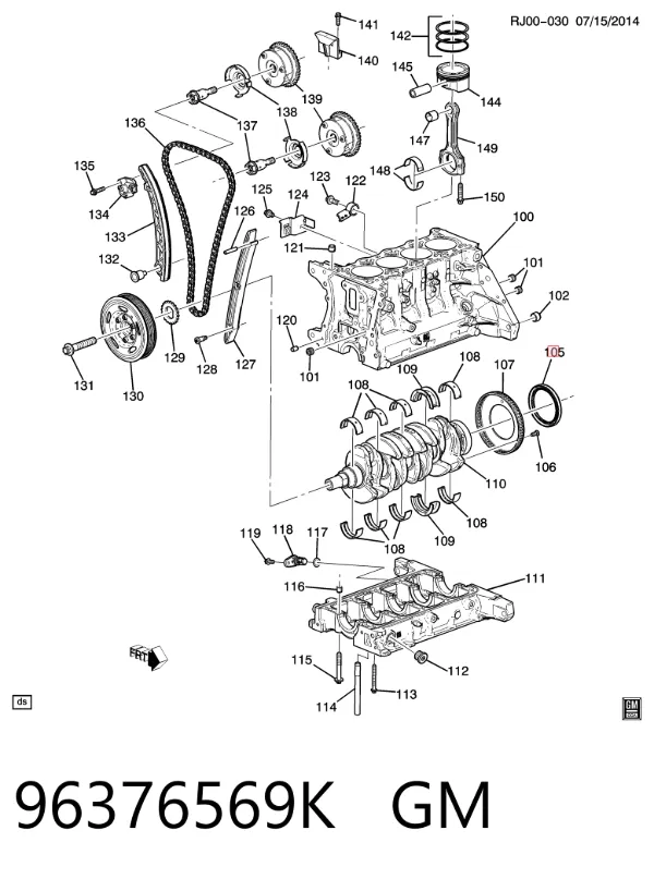 Vedação traseira de cambota de motor 96376569K General Motors