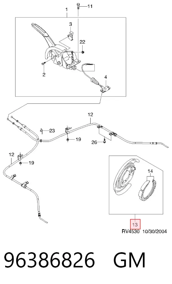 Kit de reparação do freio de estacionamento 96386826 General Motors