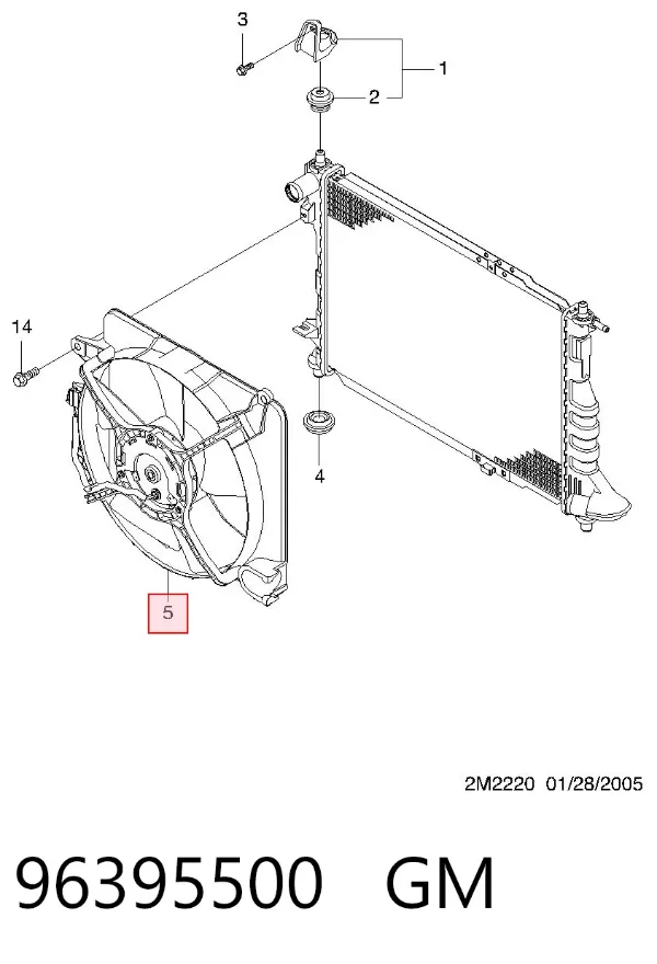 Difusor do radiador de esfriamento, montado com motor e roda de aletas 96395500 General Motors