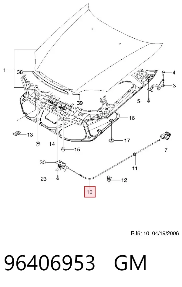 Cabo de abertura da capota Chevrolet Lacetti J200
