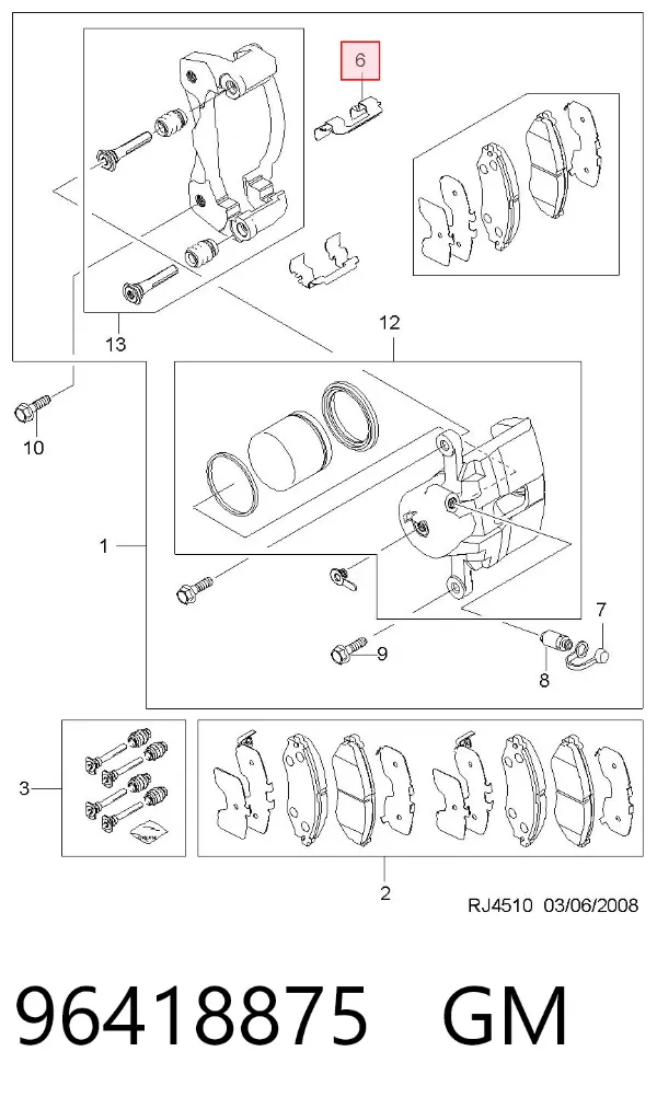 Kit de molas de fixação de sapatas de disco dianteiras 96418875 General Motors