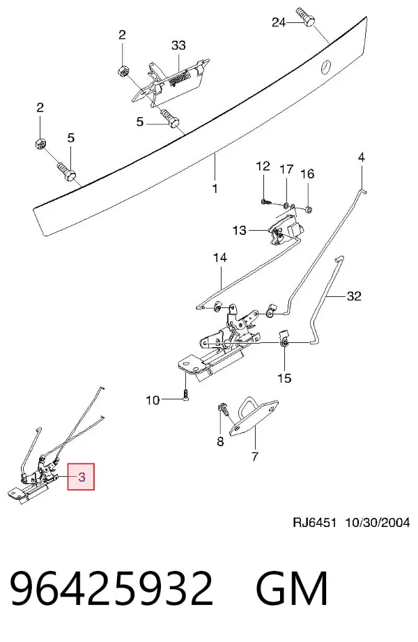 Fecho de tampa de porta-malas (de 3ª/5ª porta traseira) Chevrolet Lacetti J200