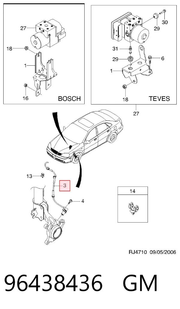 Sensor ABS dianteiro esquerdo 96438436 General Motors