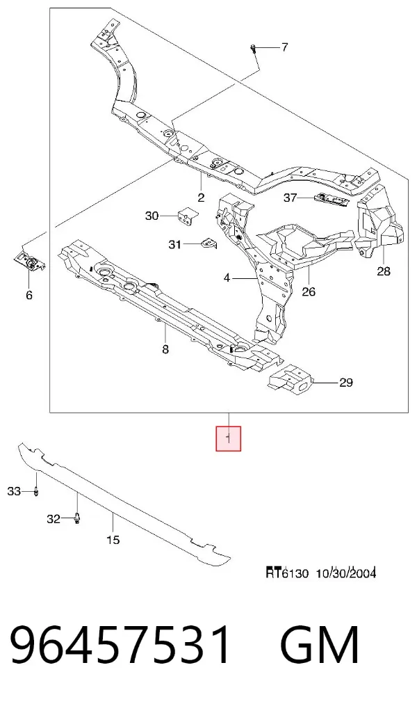 Suporte do radiador montado (painel de montagem de fixação das luzes) 96457531 General Motors