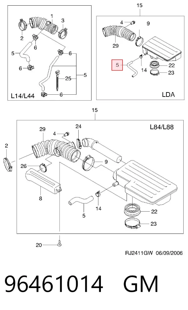 Cano derivado de ventilação de cárter (de separador de óleo) Chevrolet Lacetti J200