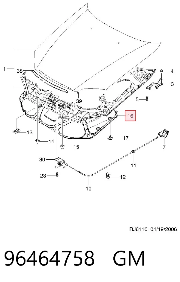 Isolamento de ruído da capota Chevrolet Lacetti J200