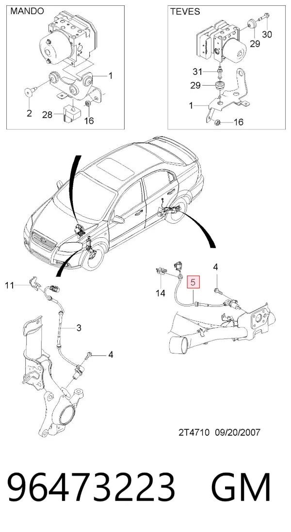 Sensor ABS traseiro direito 96473223 General Motors