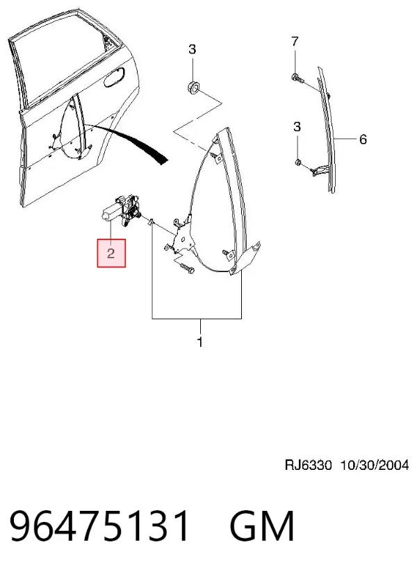Motor de acionamento de vidro da porta traseira esquerda 96475131 General Motors