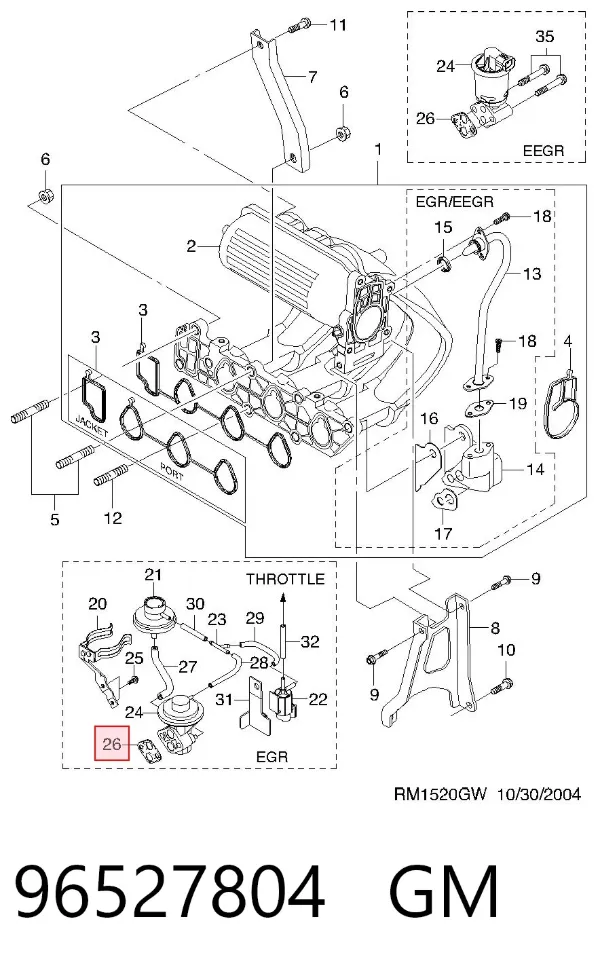 Vedante de válvula EGR de recirculação 96527804 General Motors