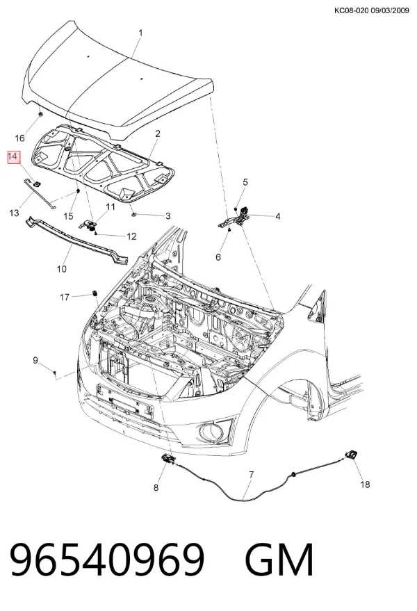 Fixador de suporte da capota 96540969 General Motors