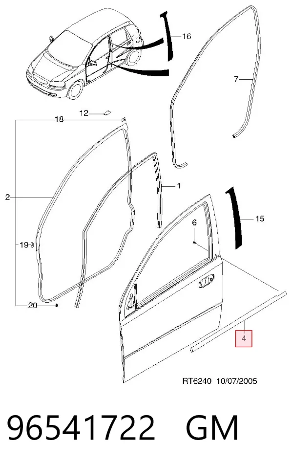 Moldura de vidro deslizante da porta dianteira esquerda 96541722 General Motors