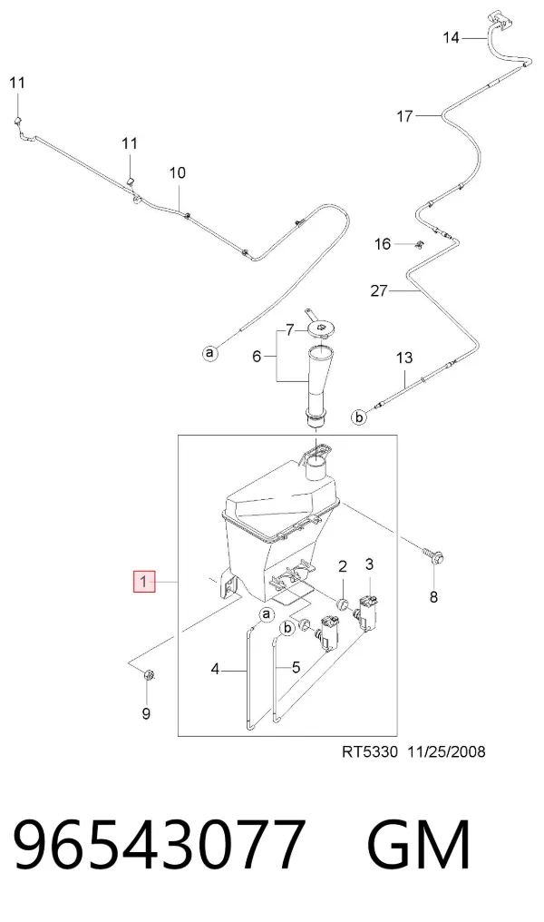 Tanque de fluido para lavador de vidro 96543077 General Motors