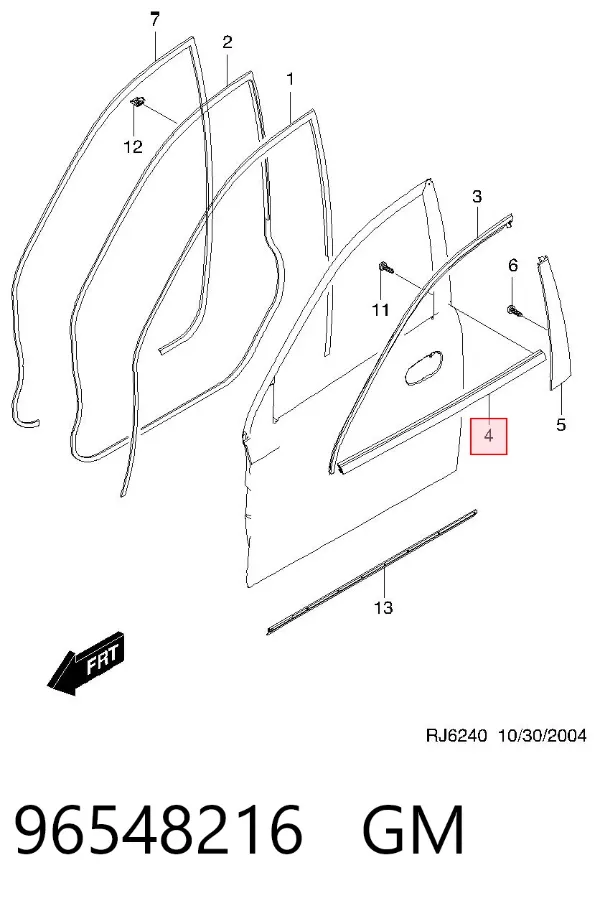 Moldura de vidro deslizante da porta dianteira esquerda 96548216 General Motors